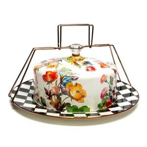 Brand New Mackenzie-Childs White Flower Market Cake Carrier